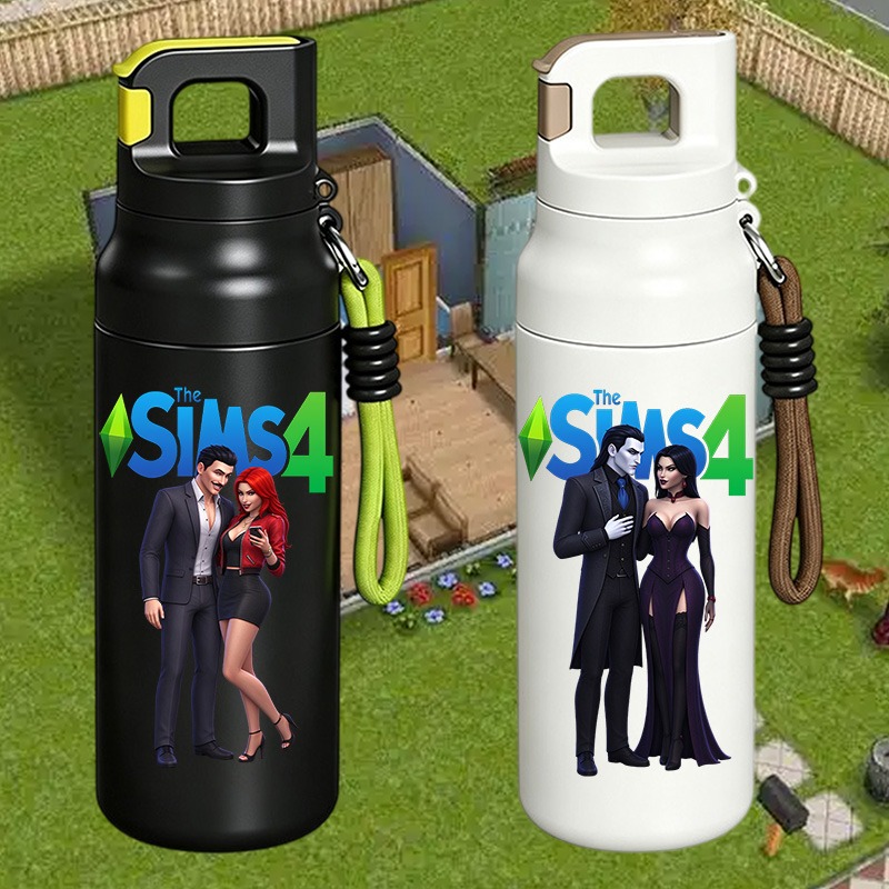Sports Water Bottle Insulated - เดอะซิมส์ 4 กระบอกน้ำเก็บอุณหภูมิ สแตนเลส ฝาพับ พร้อมสายคล้อง